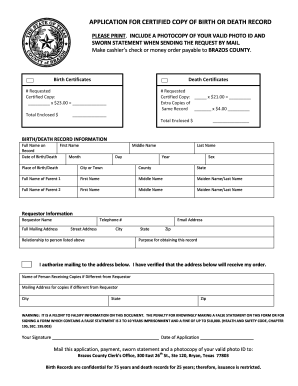 Application for Certified Copy of Birth or Death Record