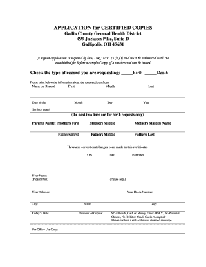 Application for Certified Copies