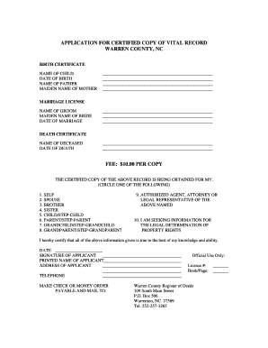 Application for Certified Copy of Vital Record