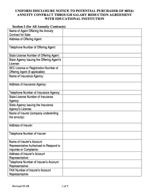 Uniform Disclosure Notice for 403(b) Annuity Contract