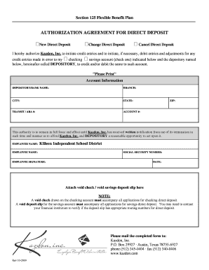 Section 125 Flexible Benefit Plan Direct Deposit Authorization