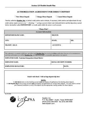 Section 125 Flexible Benefit Plan Direct Deposit Authorization