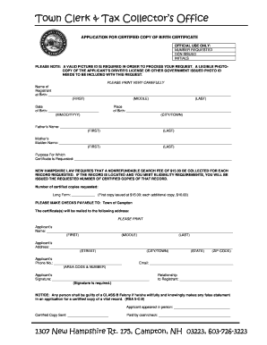 Application for Certified Copy of Birth Certificate