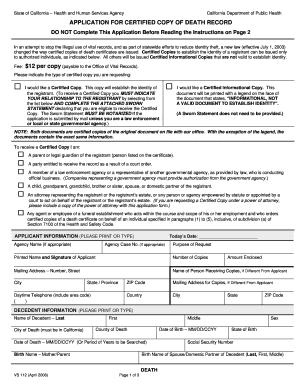 California Death Record Certified Copy Application