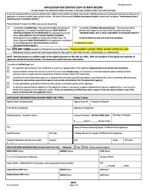 Mariposa County Birth Record Application