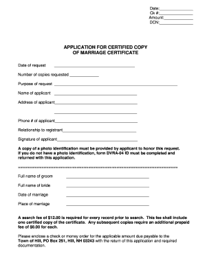 Application for Certified Copy of Marriage Certificate