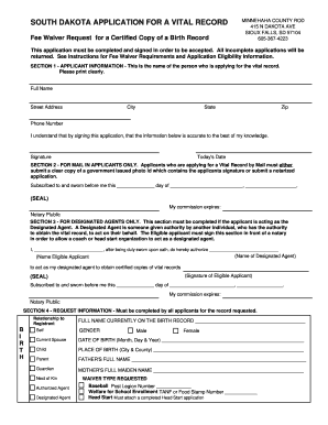 South Dakota Vital Record Fee Waiver Request