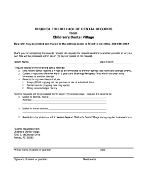 Request for Release of Dental Records