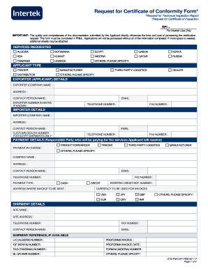 Request for Certificate of Conformity Form