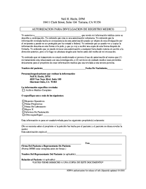 AUTORIZACION PARA DIVULGACION DE REGISTRO MEDICO