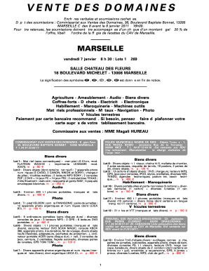 Dpt des soumissions Commissariat aux Ventes des Domaines, 38, Boulevard Baptiste Bonnet, 13285