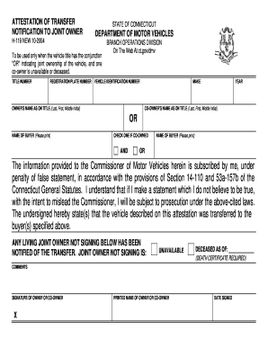 Connecticut Vehicle Title Transfer Attestation