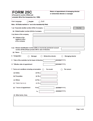 Form 25C Appointment of Managing Director
