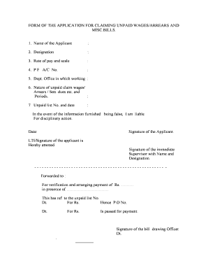 Application for Claiming Unpaid Wages