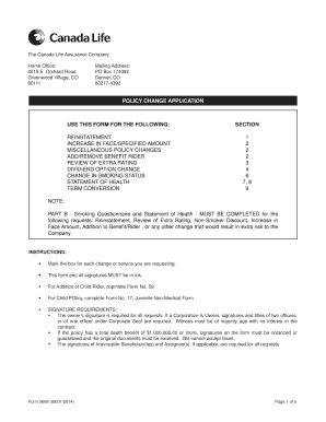Canada Life Policy Change Application