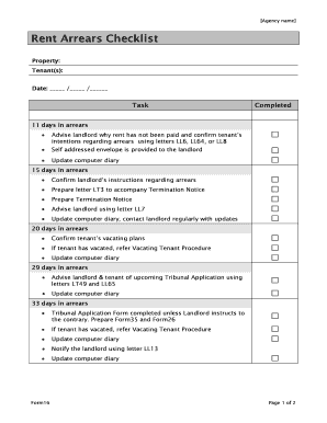 Rent Arrears Checklist
