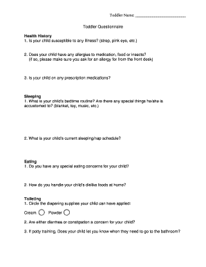 Toddler Questionnaire Form