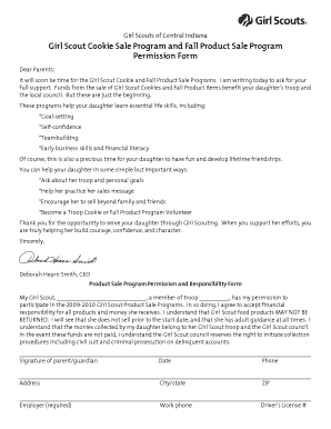 Girl Scout Cookie and Fall Product Sale Permission Form