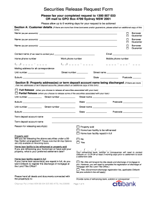 Securities Release Request Form