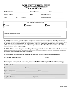 Eagle County Sheriff's Office Records Request Form
