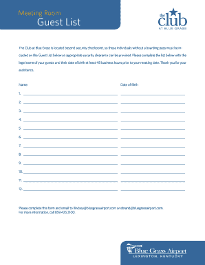 Meeting Room Guest List Form