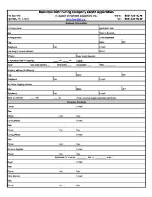 Hamilton Distributing Company Credit Application