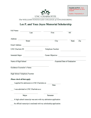 and Ynez Joyce Memorial Scholarship Award Amount: $12,000 per academic year, renewable for an additional 3 years pending availability of funds Application Deadline: Postmark date of April 15, 2014 One award available to a College of