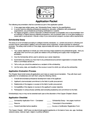 Copper Chapter Scholarship Application 2015-16