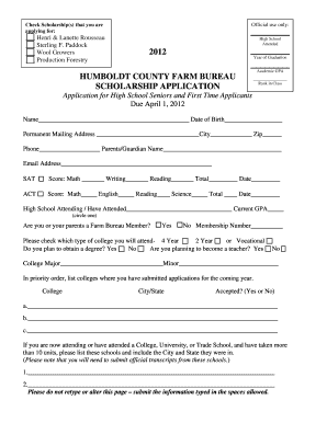 Application - Farm Bureau Scholarship - First Time - 2012