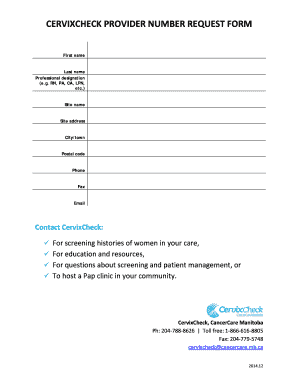 CervixCheck Provider Number Request Form