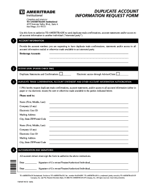 TD Ameritrade Duplicate Account Information Request Form