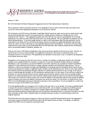 2015 Individual Tax Return Preparation Engagement Letter