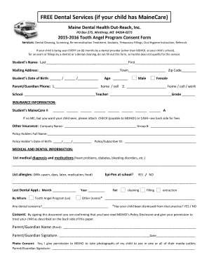 Maine Tooth Angel Program Consent Form