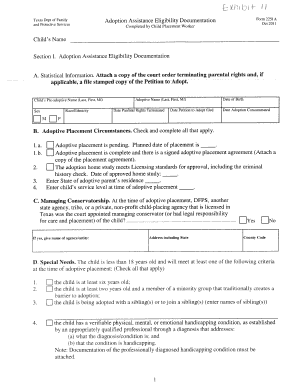 Texas Adoption Assistance Eligibility Form 225 IA