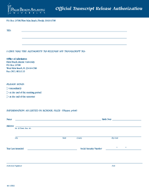Transcript Release Authorization