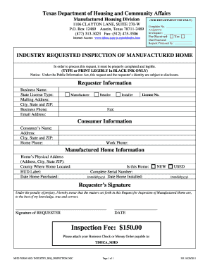 Texas Manufactured Home Inspection Request