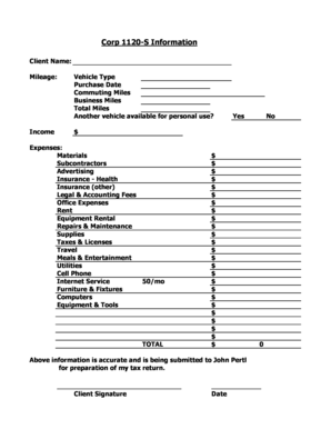 Corp 1120-S Tax Information Form