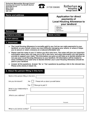 UK Local Housing Allowance Payment Application