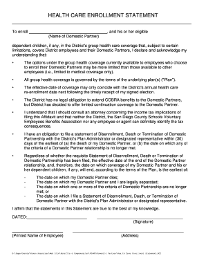 Health Care Enrollment Statement for Domestic Partner