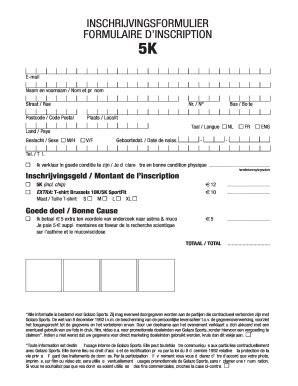 INSCHRIJVINGSFORMULIER FORMULAIRE D’INSCRIPTION