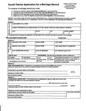 South Dakota Marriage Record Application