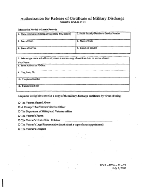 Authorization for Release of Military Discharge Certificate