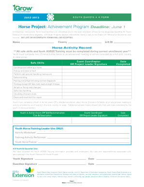South Dakota 4-H Horse Project Achievement Form