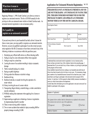 South Carolina Uninsured Motorist Registration Form