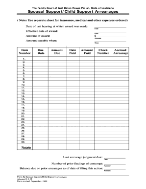 Louisiana Spousal Support Child Support Arrearages Form