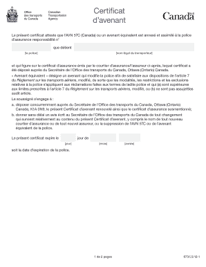 Certificat d’avenant