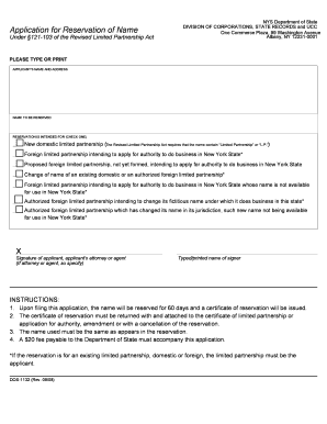 New York Limited Partnership Name Reservation Application
