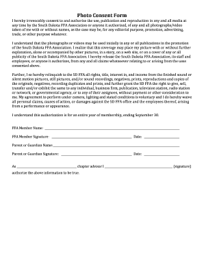 South Dakota FFA Photo Consent Form