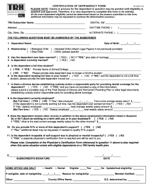 Certification of Dependency Form