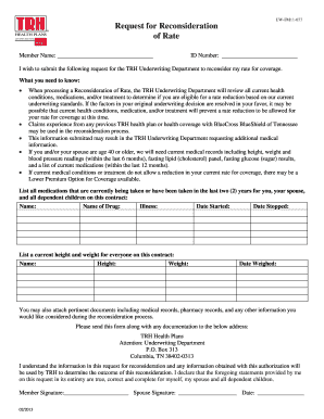 Request for Reconsideration of Rate